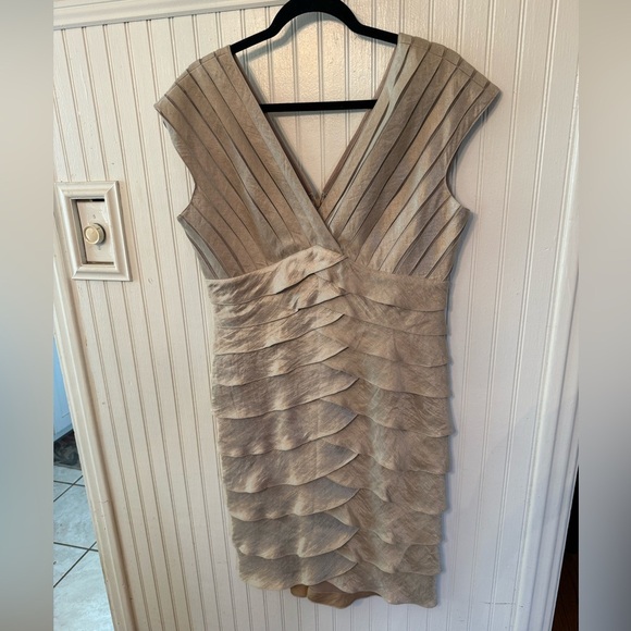 Adrianna Papell Tiered Champagne Sheath Dress size 14 - Picture 1 of 6